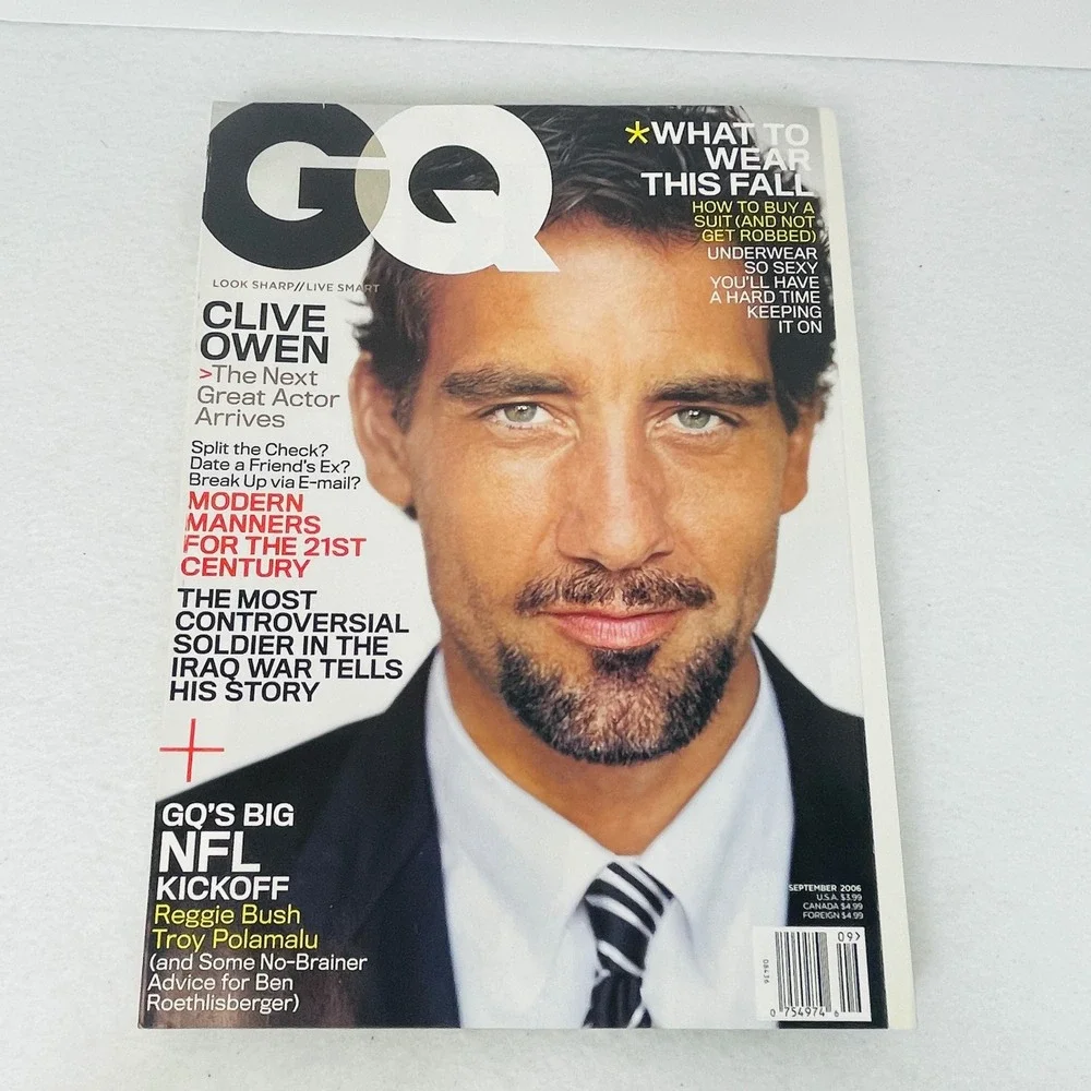 GQ Magazine September 2006 Clive Owen Cover NFL Kickoff Reggie Bush Fashion